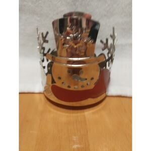 Metal Snowman Candle Holder Silver Red Gold Christmas Holiday Decor